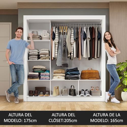 Image of Madesa 3 Sliding Doors Wardrobe Ample Storage Wooden Almirah 170 Cm with Shelves and Hanging Units for Bedroom - White