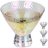 Lysenn Iridescent Stemless Martini Glasses Set of 4 - Premium Hammered Cocktail Glasses for Weddings, Anniversary, Christmas, Party - 7.7oz