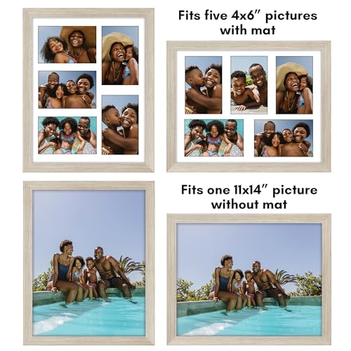 Americanflat 4x6 Collage Picture Frame with Shatter-Resistant Glass - Fits Five 4x6 Photos or Use as One 11x14 Picture Frame - Signature Collection - Collage Frames for Wall Display - Driftwood by Americanflat - Image 8