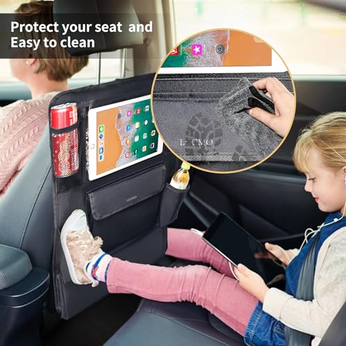 Image of LUCMO Car Backseat Organizer with Touch Screen Tablet Holder, Black | 9 Storage Pockets,Clear Tablet Holder,Protectors Kick Mats,Travel Accessories,Seat Cover,Road Trip Essentials
