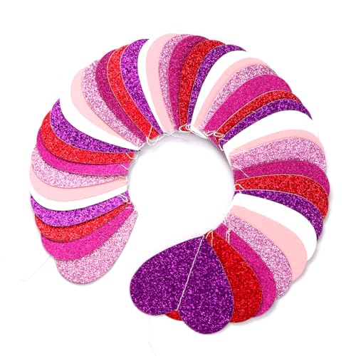 Image of Galentines Party-Decoration Valentines-Day Heart-Garland - 52ft Purple Hot-Pink Red Hanging Paper Streamers Banner, Proposal Anniversary Romantic Birthday Baby Shower Rustic Wedding Decor Hugfond