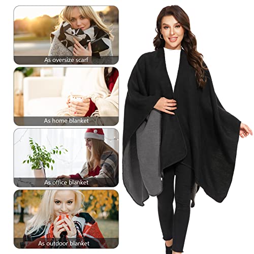 Colornival Damen Winter Poncho - Warme Elegante Decke Cape Strick Mantel Schal - Geschenk für Geburtstag Weihnachten (Schwarz)