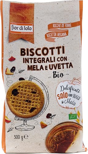 Biscotti integrali con mela biologica e uvetta - Dolcificati con succo di mela - Biscotti di qualità premium - 300 g
