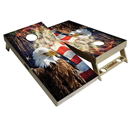American Flag Series - Premium Cornhole Boards w Cupholders and a Handle - Includes 2 Regulation 4' x 2' Cornhole Boards w Premium Birch Plywood and 8 Cornhole Bags (Eagle Flag)