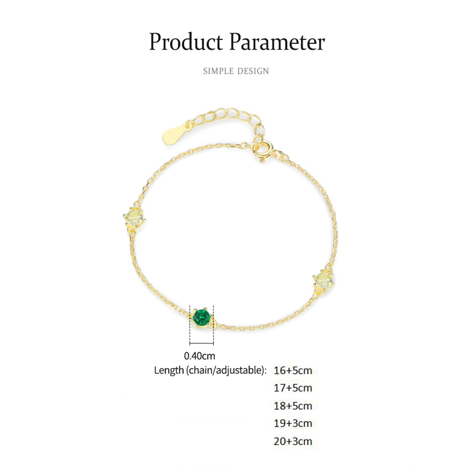 Pulsera de cadena para mujer, esmeralda creada, pulseras finas simples de oro para ella
