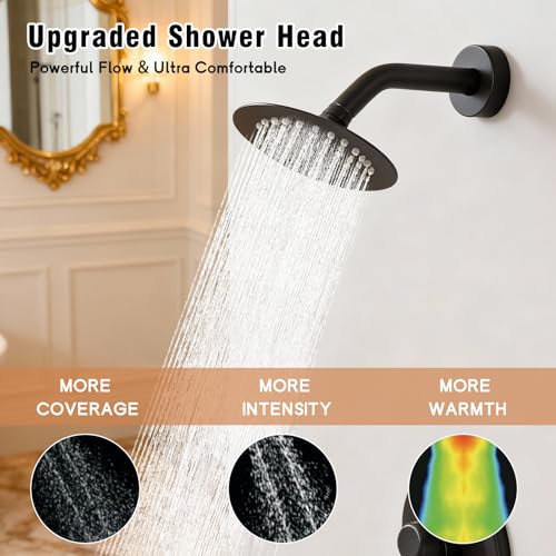 Matte Black Shower Faucet Set with 6 Inch Rainfall Showerhead, Shower Valve Kit for Bathroom Stainless Steel Black Showerhead and Handle Set by DIAMONDFORGE - Used condition - Image 3