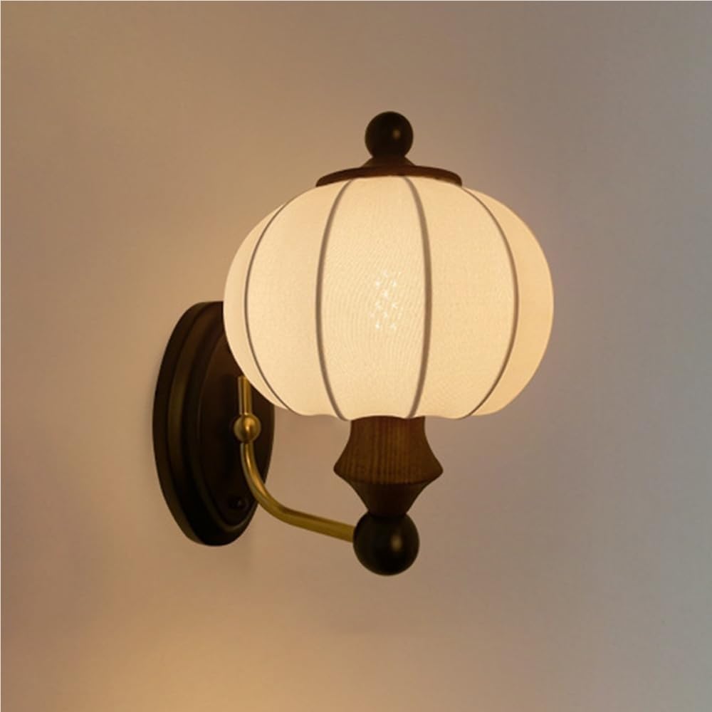 SXECAEPS Vintage Wood Fabric Wall Sconce E27 Socket Lamp Hardwired Mounted Light for Vanity Living Room Bedroom Bathroom Mirror Hallway Stairway