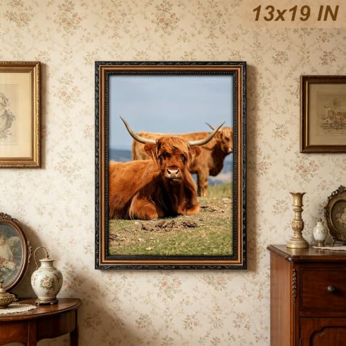 Image of Black 13x19 Picture Frame Wood Vintage Picture Frames Antique | Real Glass, Easy Photo Changes, Wall Hanging
