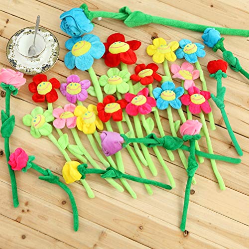 Sushafen 16Pcs Artificial Plush Sunflower Daisy Flower Toy Bendable Curtain Buckle Tiebacks Birthday Wedding Party Gift Decor Fairy Wands Stick Performance Props Novelty School Prize Gifts #TOP3