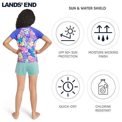 Image of Lands' End Girls' Swim UPF 50+ Short Sleeve Sun Tee Rash Guard Shirt