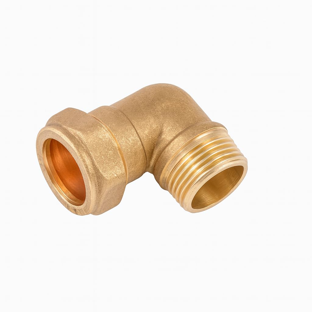 22mm x 3/4"" Brass Compression Elbow 90° C x MI Male Thread - Plumbing Fitting UK