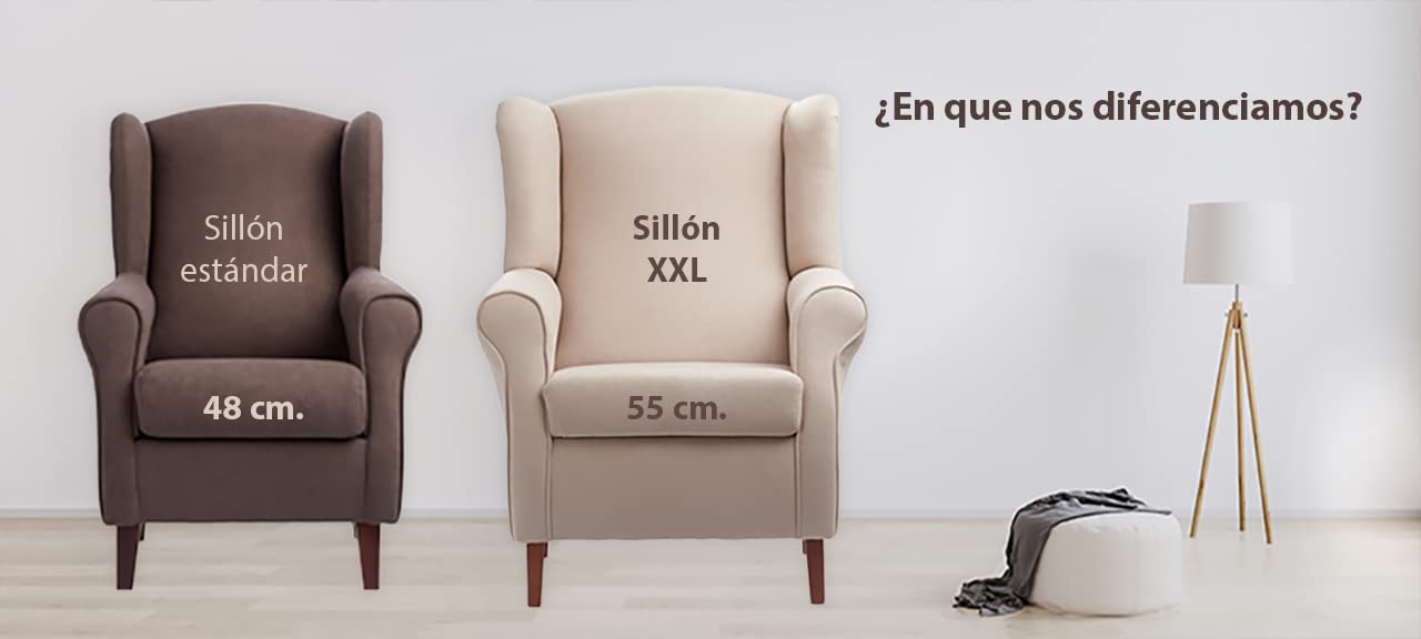 Sillón Orejero XXL, diseñado para Personas corpulentas, con sobrepeso. Estructura y Bastidor Reforzado.. Butaca Grande con Tela Antimanchas. Medidas: 90x84x118 cm. (Gris, Nogal)