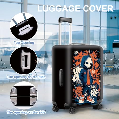 Image of Street Art Skeleton Luggage Cover - Graffiti Style Travel Protector for 24-26 Inch Suitcases, Machine Washable & Stretchy,M