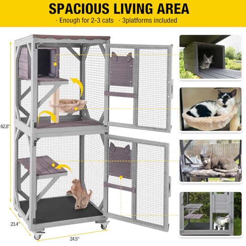 Image of Aivituvin Cat Catio Outdoor Cat House Movable Large Enclosures on Exercise Wheels Kitty Cage with Upgraded Resting Box,Waterproof Cover