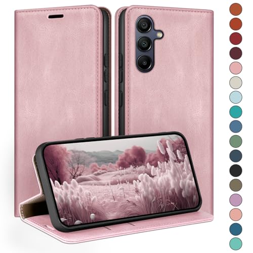 Étui en cuir premium Samsung A54 rose avec fentes pour cartes et protection RFID avancée