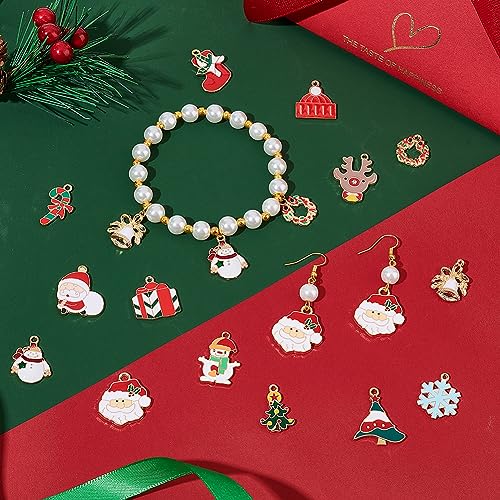 SUNNYCLUE 1 Box 56Pcs 14 Styles Christmas Charms Bulk Xmas Charm Winter Wreath Snowman Snowflake Tree Santa Claus Holiday Candy Cane Charm for jewellery Making Charms DIY Necklace Earring Adults Craft - Image 4
