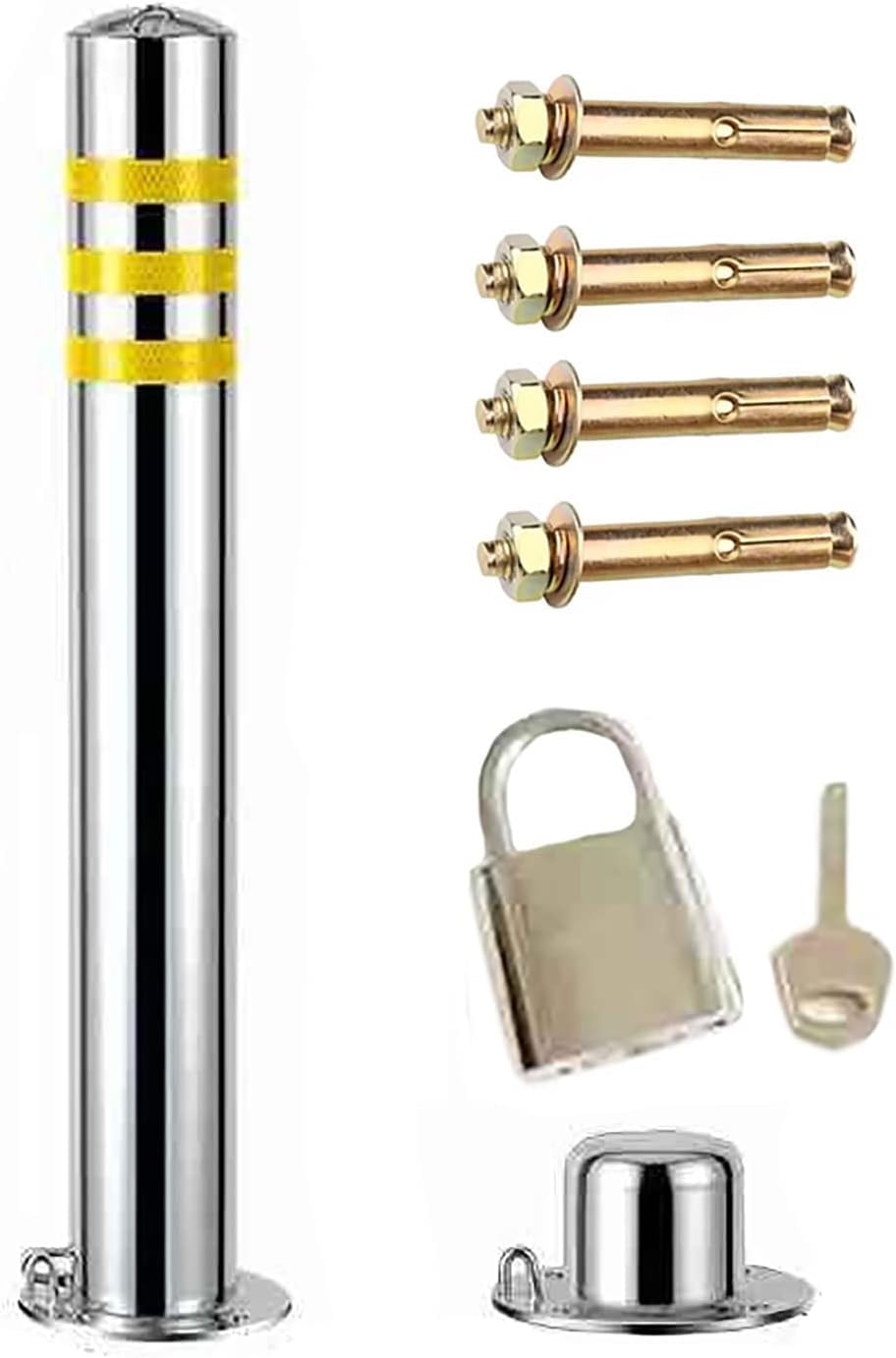JYBNBBE Traffic Delineator Post Safety Cone Post Caution Cones with Detachable Base, Outdoor Stainless Steel Rustproof Parking Bollard Posts Driveway Barrier,1 Pack-55cm/21.6in