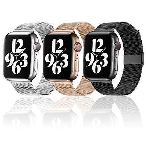 Magnetic iWatch Band Compatible with Apple Watch 38mm 40mm 42 mm 44mm Stainless Steel Mesh Loop metal Band Compatible with iWatch Apple Watch Series 1/2/3/4/5/6/SE (Black/Rose Gold/Sliver, 38mm/40mm)