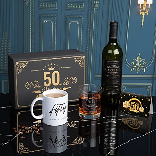 Puged 50Th Birthday Gift Set For Men Or Women With Package Fifty Happy 11 Oz Coffee Mug And Vintage 12 Whiskey Glass Idea Funny 50 Year Old Present Decorations, 2 Piece #TOP6