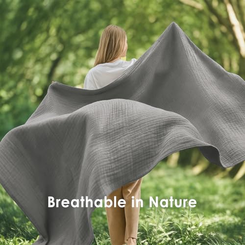 Image of EMME Muslin Blankets for Adults Throw Blanket for Couch Breathable Gauze Soft Lightweight Airy Grey Super King 120 inch x 94 inch