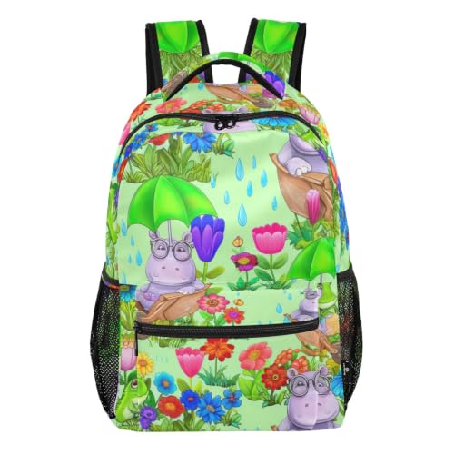 Sac à dos hippopotame vert confortable avec grand volume de rangement pour ados