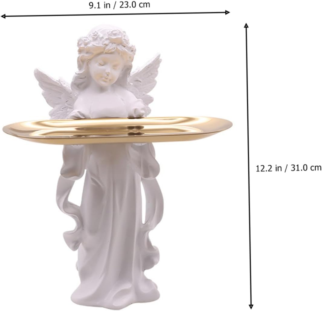 Didiseaon Angel Statue Jewelry Tray Organizer for Countertop Decorative Jewelry Dish and Vanity Storage Multifunctional Ornament for Home Office and Gift Use
