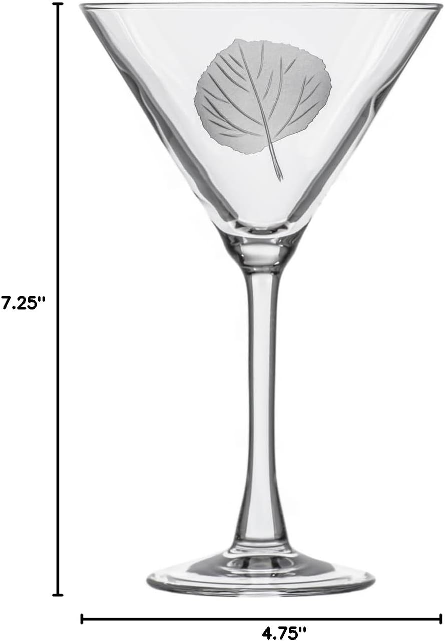 Rolf Glass Aspen Leaf Martini Glass - Set of 2 Stemmed 10 Ounce Martini Glasses - Lead-Free Glass - Diamond Wheel Engraved Cocktail Glasses - Made in the USA