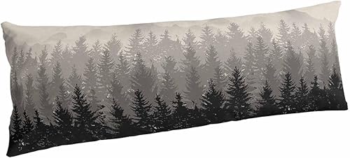 Funda de almohada corporal de árbol del bosque gris, fundas de almohada suaves decorativas para sofá largo lumbar con cierre de sobre, madera de