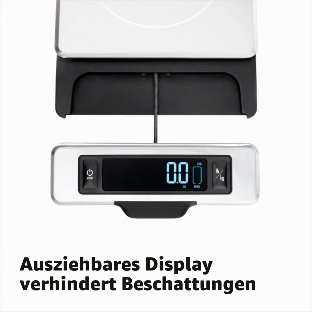 OXO Good Grips 5 kg Edelstahl-Küchenwaage:Ausziehbares Display für schattenfreie Anzeige+Leicht ablesbare digitale Zahlen+Kompaktes Design+Präzision beim Wiegen in der Küche Elektronische Küchenwaage