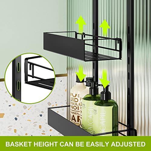Thideewiz 4 Tier Over The Door Shower Caddy, 32.8Inch Height Adjustable Hanging Shower Organizer, Black Metal Rustproof Bathroom Shelves With 6 Plastic Hooks And 2 Suction Cups #TOP2