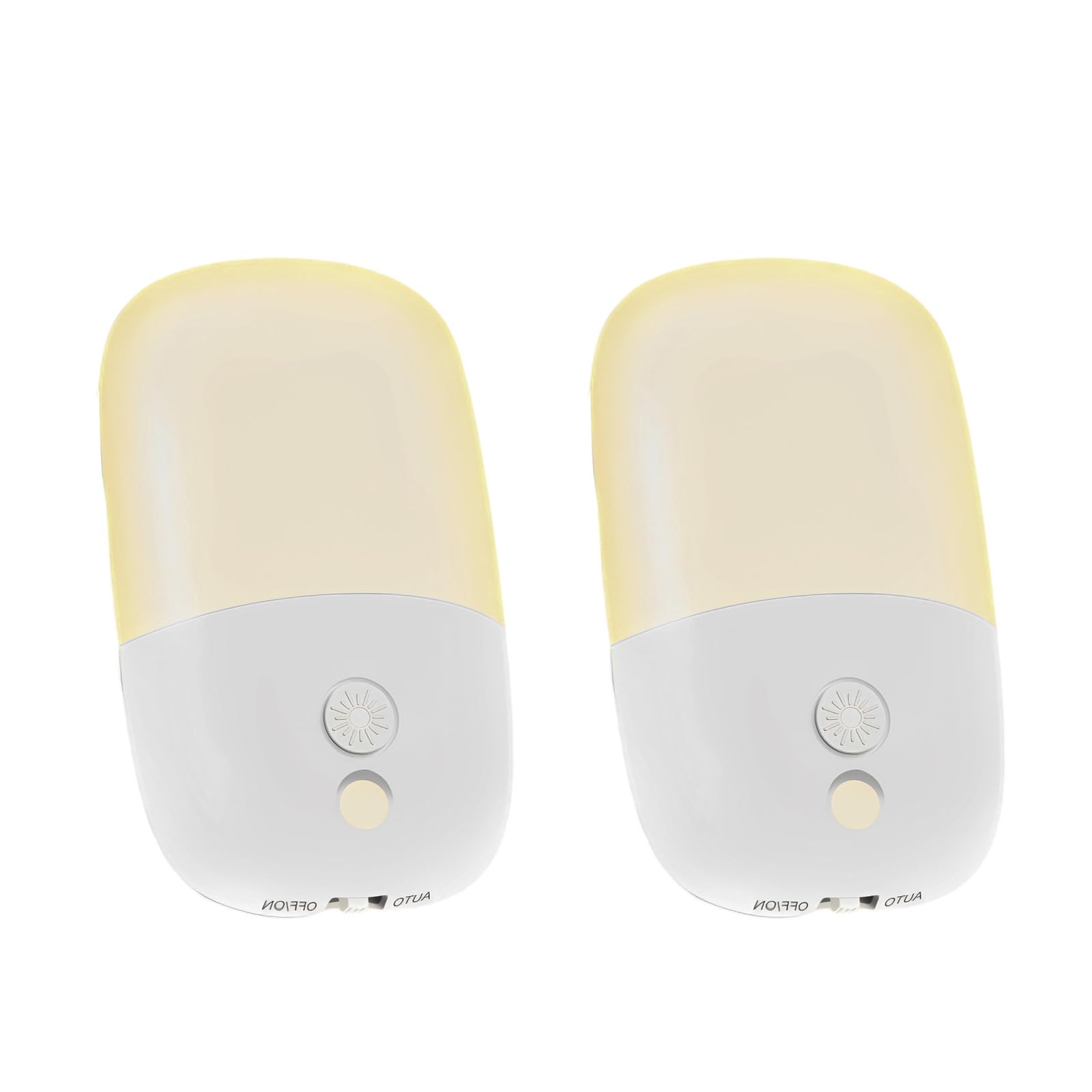 2 Pack Plug in Night Light with Dusk to Dawn Photocell Sensor, 3 Adjustable Brightness Levels, ON/Off/AUTO Modes