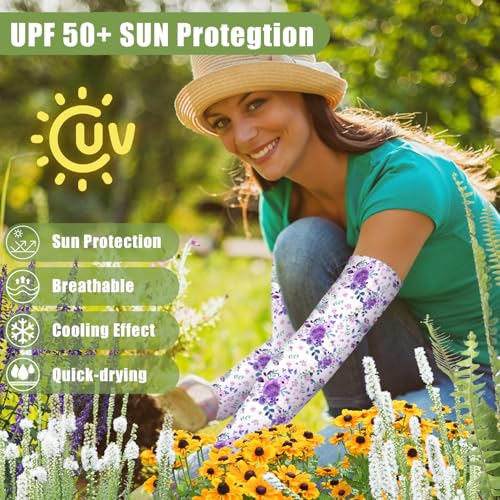 Image of Bebila Gardening Sleeves for Women Farm UV Sun Protection Anti-Scratch Cooling Sleeves with Thumb Hole Arms Cover Outdoors