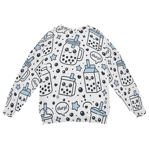 JUNZAN Cute Boba Tea Stars Kids Girls Sweatshirt Hoodie Crewneck Boys Sweat Shirt Camping 4T2
