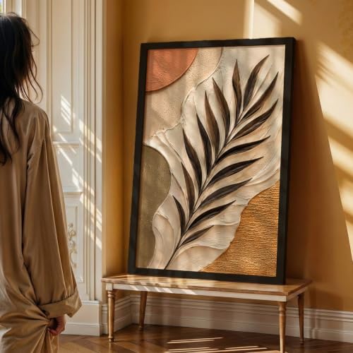 Image of NoWorries Floral Botanical Wall Painting with Frame | Premium Textured Flower & Leaf Artwork, Pastel Nature Wall Decor Framed for Living Room Bedroom Office and Home Decoration (Art-12,17x25inch)