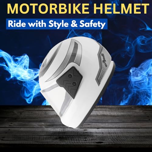 Image of Sage Square Audi Kimi Full Face Helmet | ISI Certified | Clear Visor | Comfort Inner Padding | Designed for Extra Comfort & Style (White Glossy- Silver Decal)