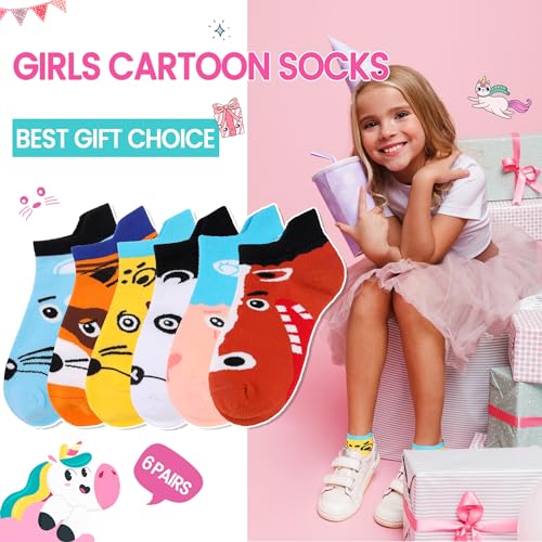 Image of WEVIAS Kids Girls Socks Unicorn Ankle Funny Cartoon Low Cut Cotton Cute Novelty Fashion Toddler No Show Silly Socks 6 Pairs