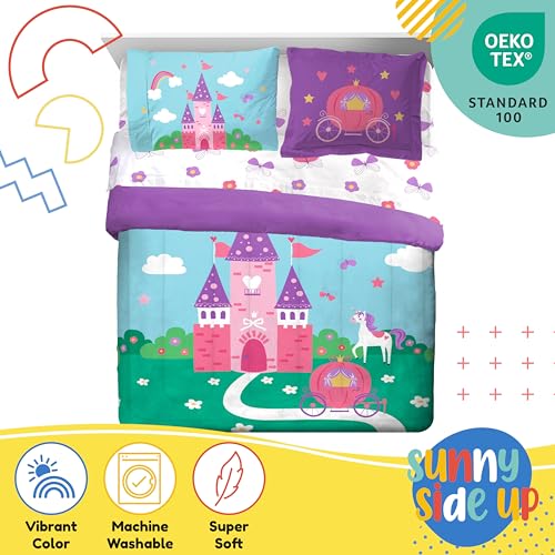 Image of Sunny Side Up Magic Castle Full Comforter Set - 7 Piece Kids Bedding Includes Comforter, Sheets & Pillow Cover - Super Soft Floral Microfiber Bed Set