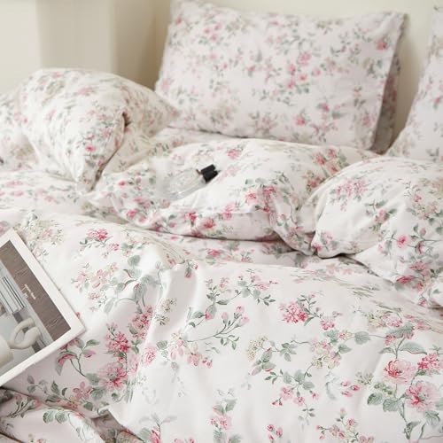 Image of LifeTB Vintage Floral Cottagecore Comforter Set Twin XL with 2 Pillowcases | Aesthetic Botanical Pink Flowers Comforter Coquette Floral Bedding Set Lightweight Comforter for Girls Women