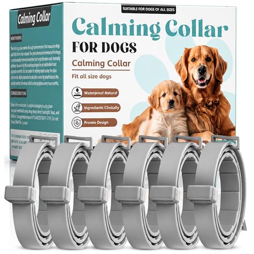 Jebiue Calming Collar for Dogs 6 Pack Pheromone Dog Anxiety Collar Adjustable 25 Inch Long-Lasting Stress Relief Waterproof All Breeds & Puppies Up to 60 Days Per Collar (Grey)
