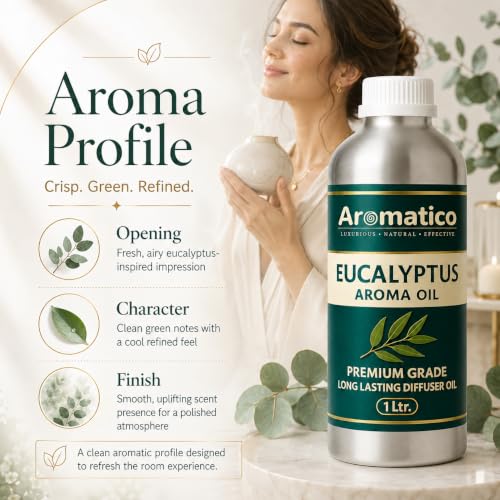 Image of AROMATICO Eucalyptus Diffuser Oil with Strong, Long-Lasting Aroma | Refresh Homes, Offices & Showrooms | Aromatherapy, Diffusers, Air Purifiers, Vaporizers - 1 L (1000 ml)