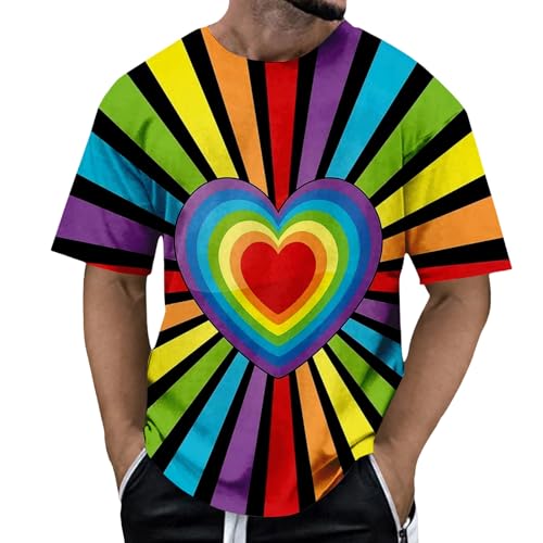 Rrongwn Tshirt Herren Baumwolle Gay CSD Party LGBT Rainbow Flag T-Shirt Regenbogen Baumwolle T Shirt Lose Freizeitshirts Summer Tops Freizeit Muskelshirts