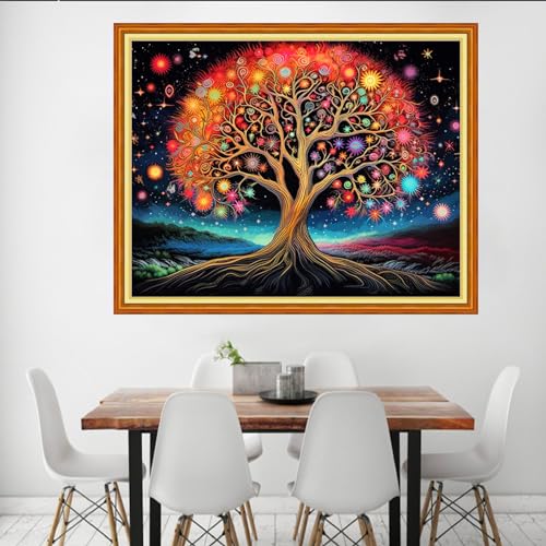 Image of Dooxvey Cross Stitch Kits for Adult Beginners - Night Sky Trees 16x20 inch