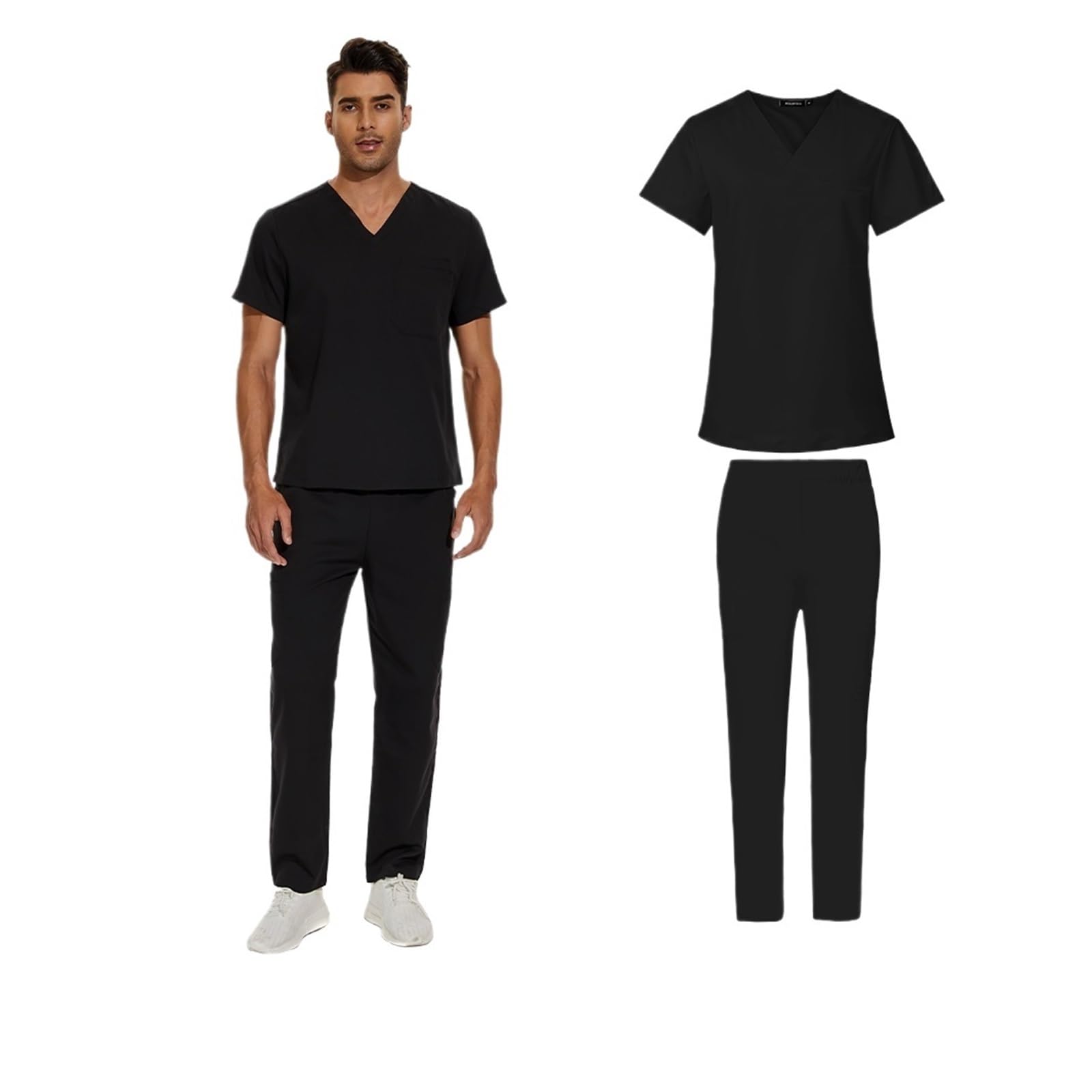 Scrub da Uomo Uniforme da Laboratorio Set da Clinica Maschile for Medico ospedaliero Tuta con Scollo a V Scrub Abbigliamento da Infermiera for Farmacia(42019-Black,S)