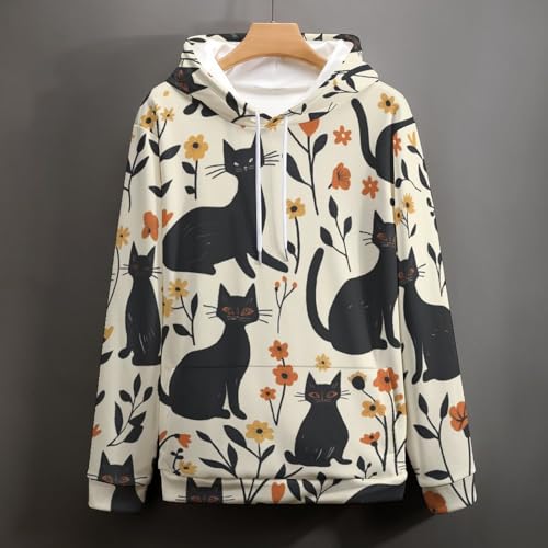 Sweat à capuche chat noir et fleurs la solution confort contre la fraîcheur - 3