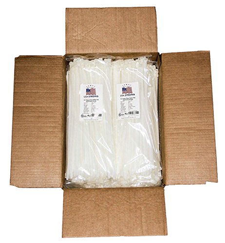 Heavy Duty Cable Zip Ties. Durable strong nylon tie wraps, 120 LB Tensile Strength (15 Inch 2,000 Case, White)