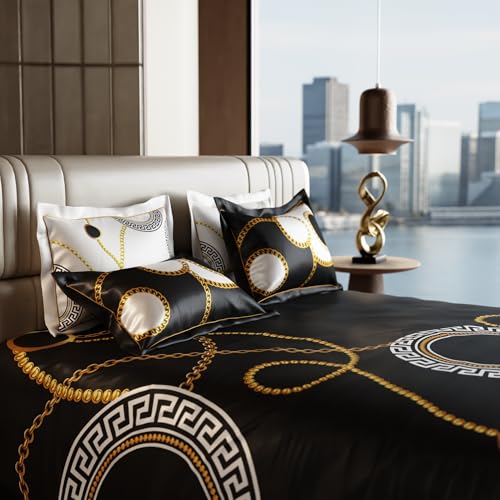 Image of Stoa Paris 300TC UltraSatin Super Size Bedsheet with 4 Pillow Covers, 274cm x 274cm Ideal for King & Double Bed, Gentle on Skin & Hair, Fade & Wrinkle Resistant, Quick Dry, Baroque - Black, Gold