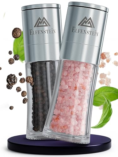 ELFENSTEIN Edelstahl Salz und Pfeffermühle Set mit Keramikmahlwerk - stufenlos einstellbar - Pfeffer und Salzmühle für grobes Salz - Gewürzmühle