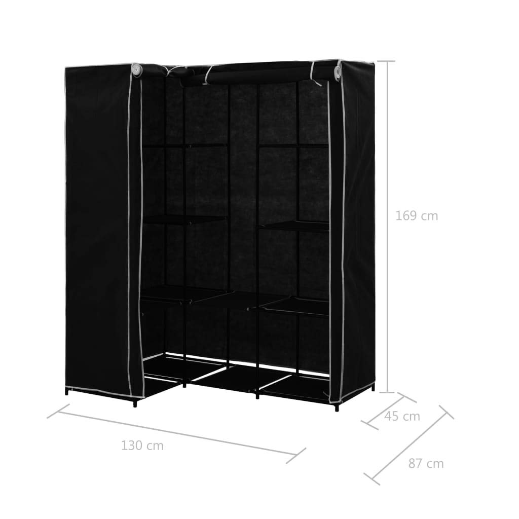 SKM Armario esquinero negro 130 x 87 x 169 cm, peso: 4,45 kg, 282449