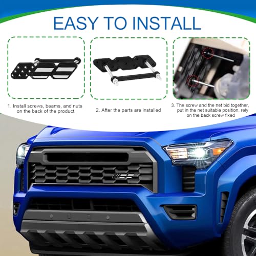Image of Tri-Color Grille Decor Badge, Front Grill Emblem, Tri-Color Grille Badge Emblem Decoration Accessories, Grille Insert Trims Car Decor Fit for Tacoma 4Runner Tundra (Black Flag)