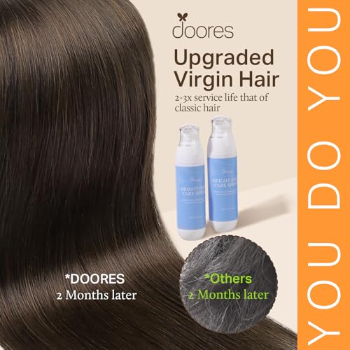 Image of DOORES Real Human Hair Extensions, Light Dark Brown, 16 Inch 110g 7pcs, Clip in, Seamless, Remy, Invisi Edge, Straight